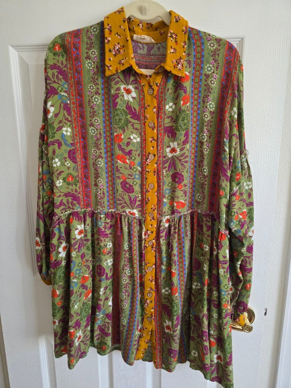 Easel Mustard/Green/Orange  Midi Dress Size L